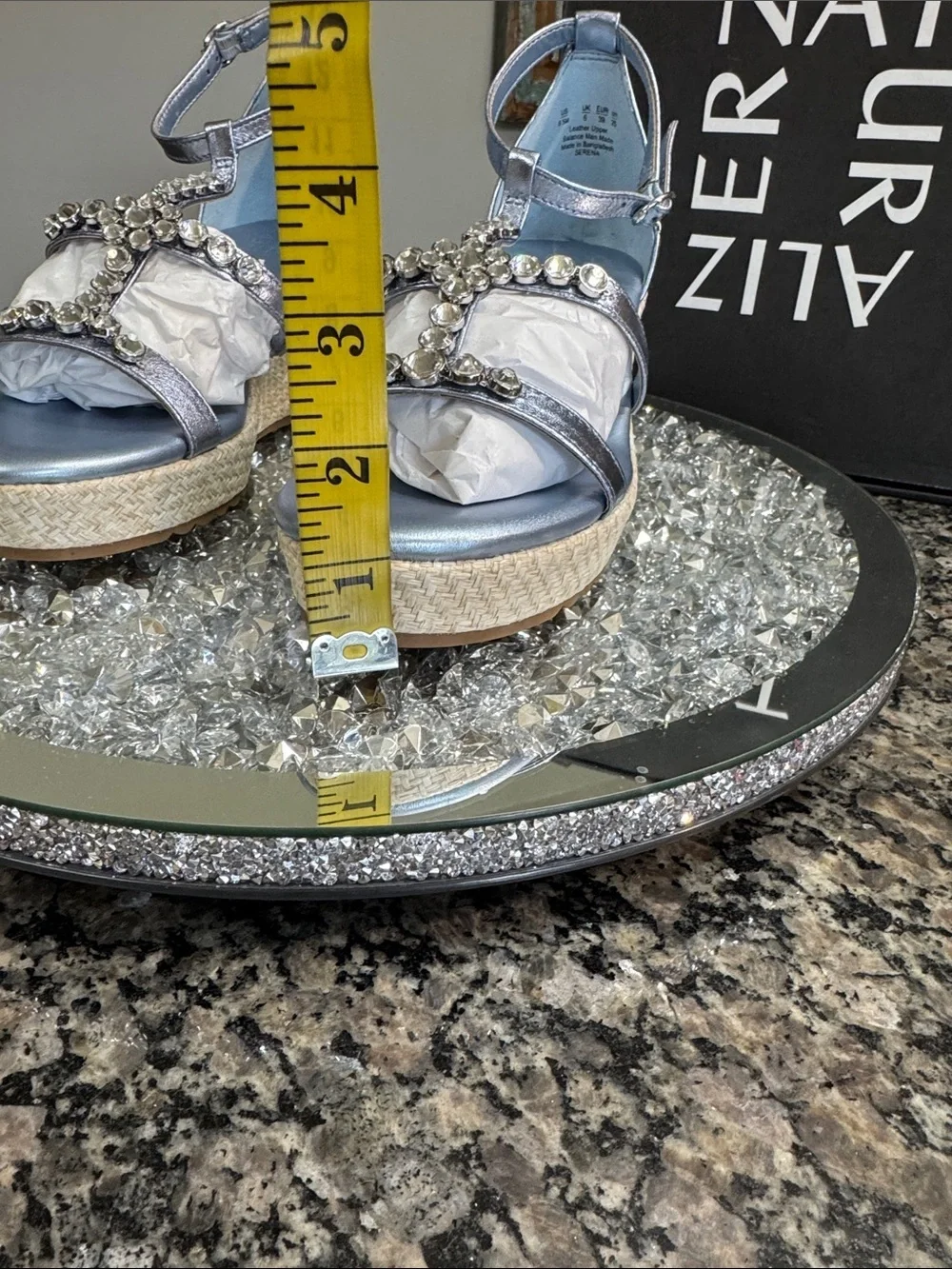 Naturalizer Serena Metallic blue Silver Jeweled Wedge Sandals NEW 8.5